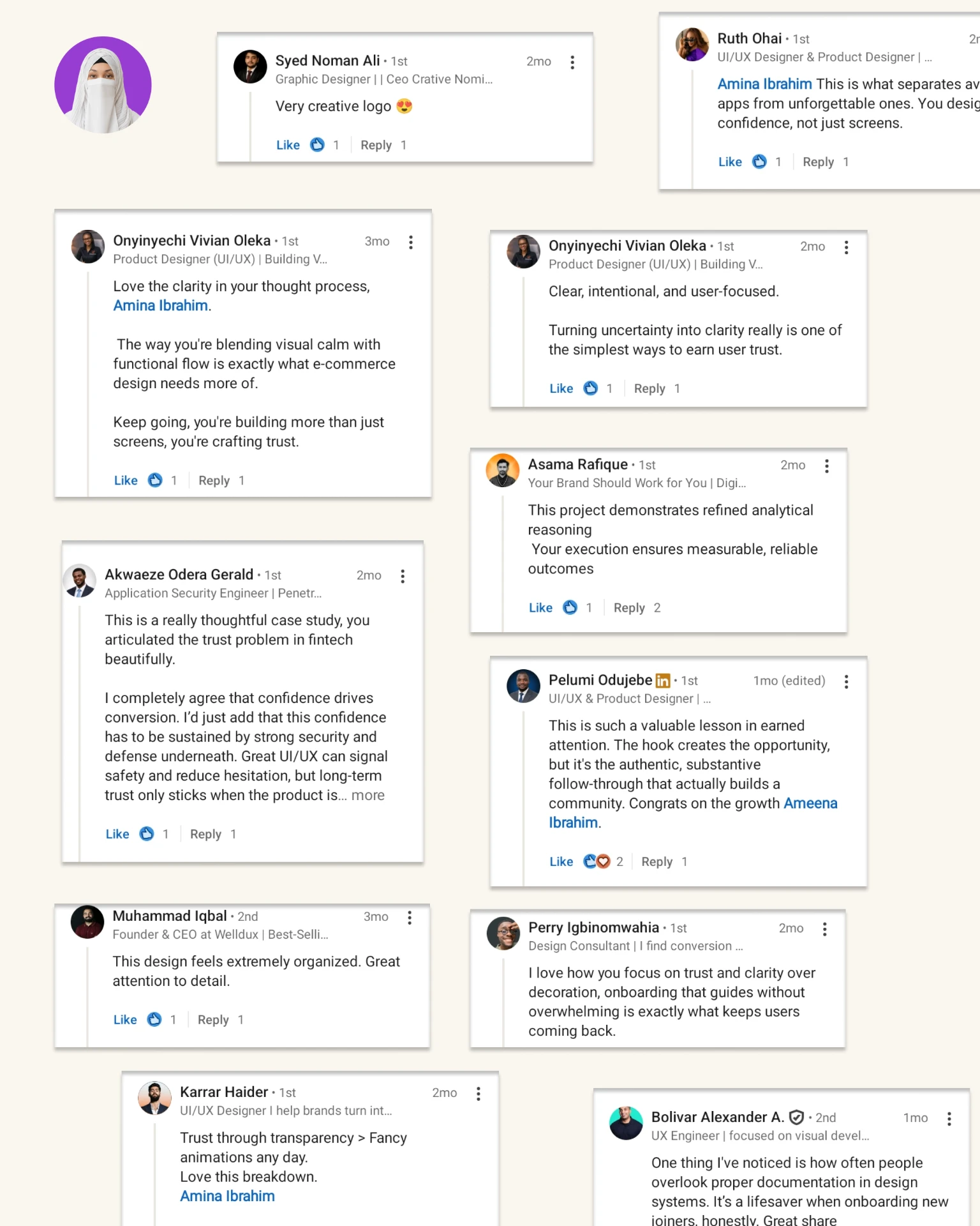 LinkedIn comments from designers and founders