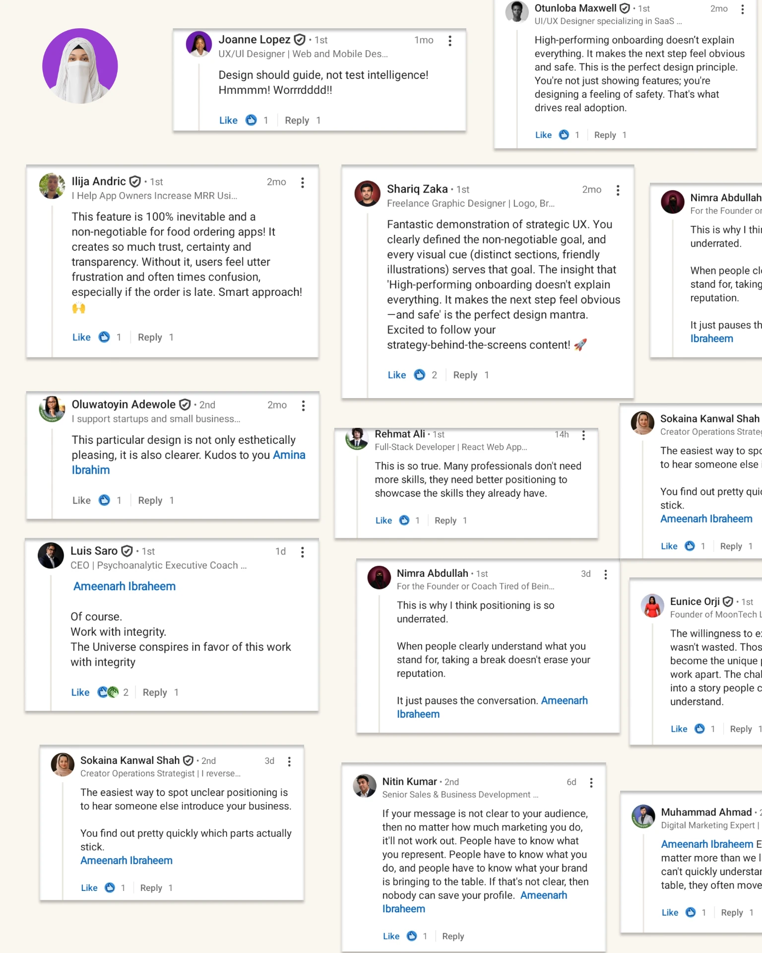 LinkedIn feedback on positioning and design work